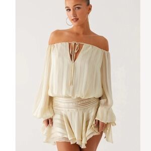 Peppermayo Cream Off-Shoulder Mini Dress
